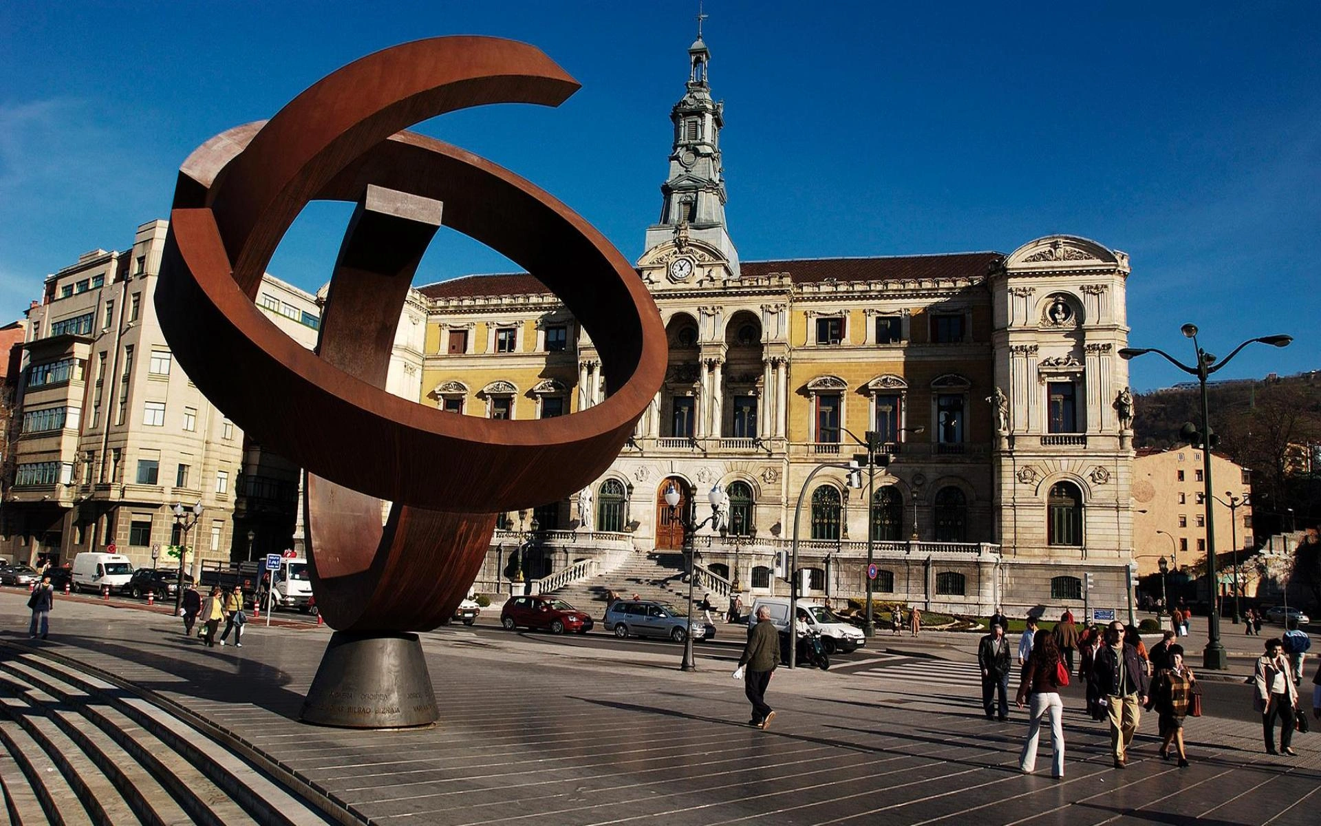 Bilbao rivierkant en architectuur van de stad in de Baskenland