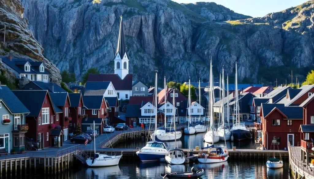 Larvik waterkant, fjord en stad in Vestfold, Noorwegen