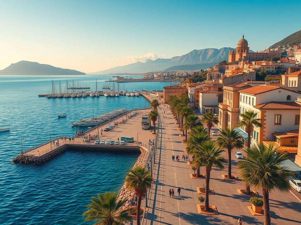 Reggio Calabria waterkant en Zeestraat van Messina in Zuid-Italië