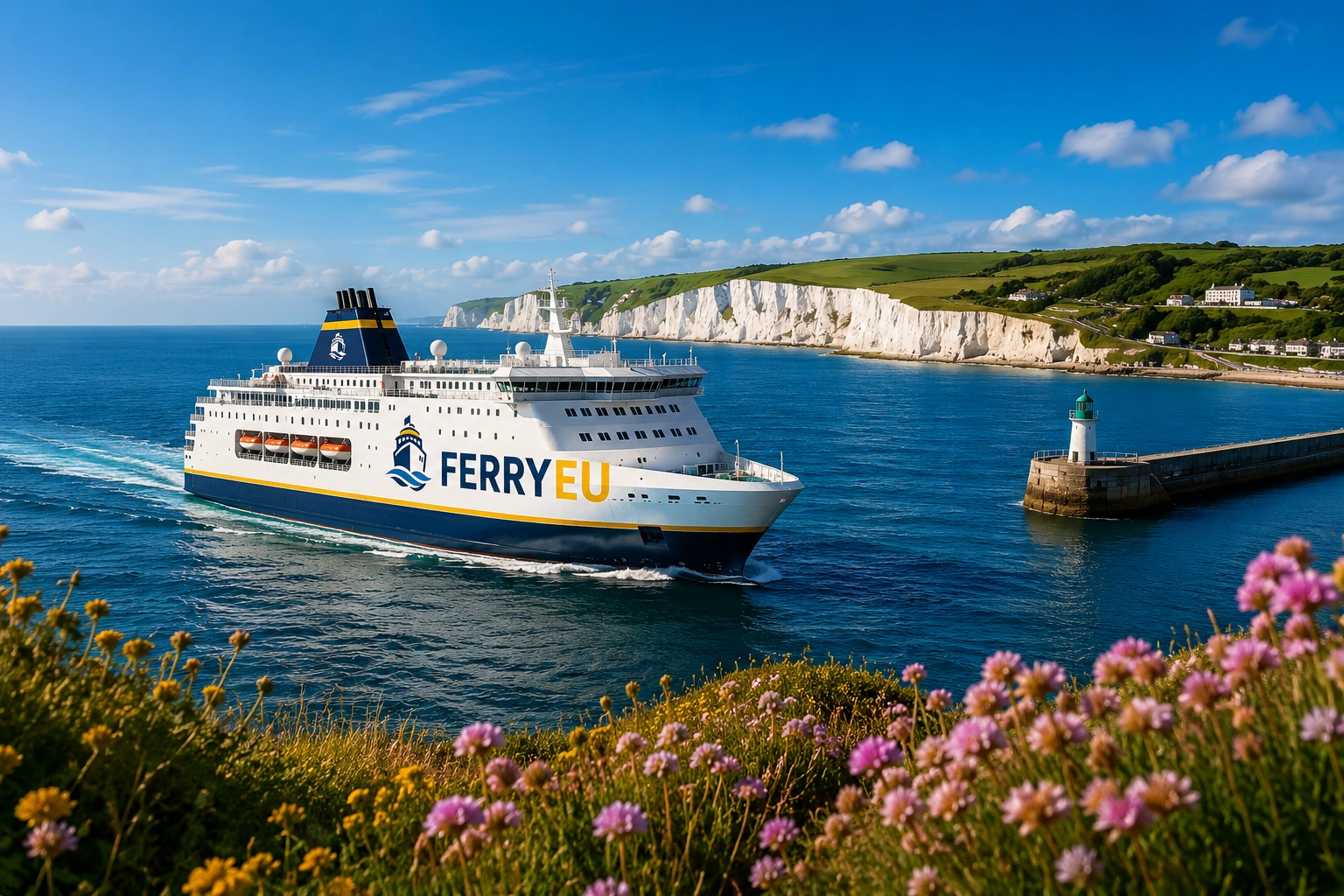 Veerboot in een Europese haven