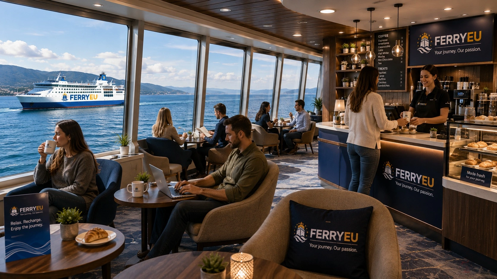 Koffie lounge op aan boord gaan van een veerboot