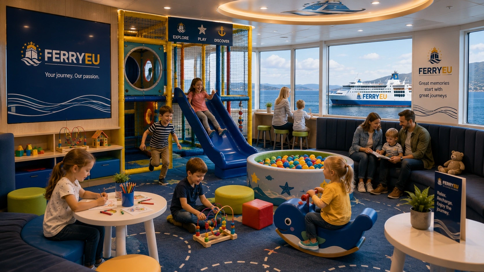 Kinderen’s spelen zone op een veerboot