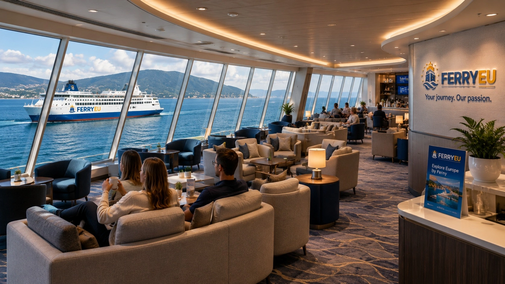 Panoramische passagier lounge op een veerboot