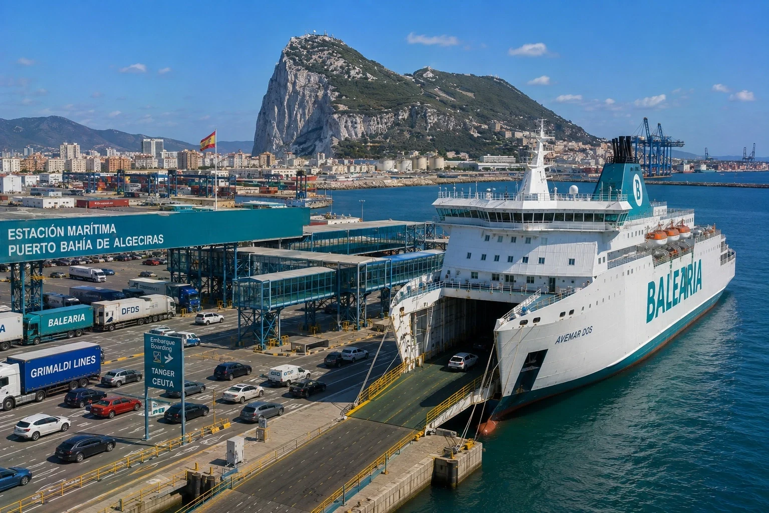 Algeciras passagiersveerboothaven op de Zeestraat van Gibraltar