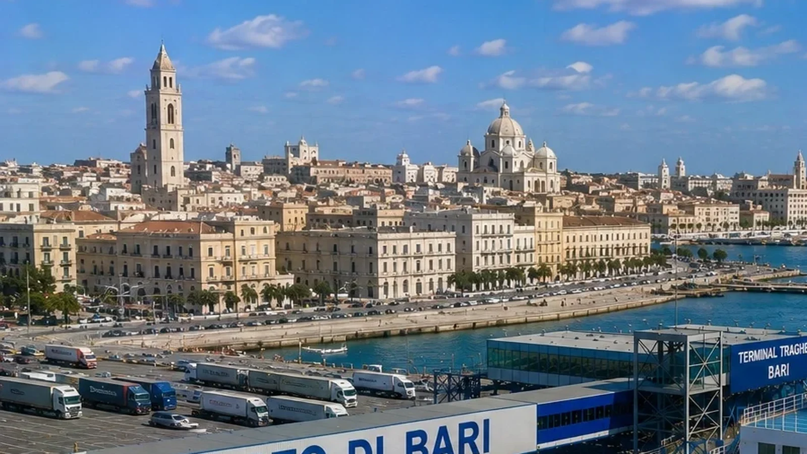 Bari veerboothaven en Adriatische Zee waterkant