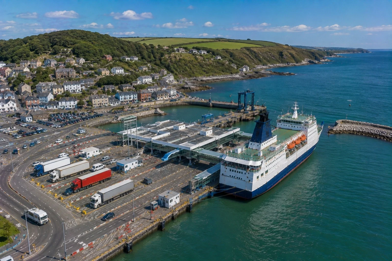 Fishguard Haven passagiersveerbootterminal bij Goodwick in Pembrokeshire
