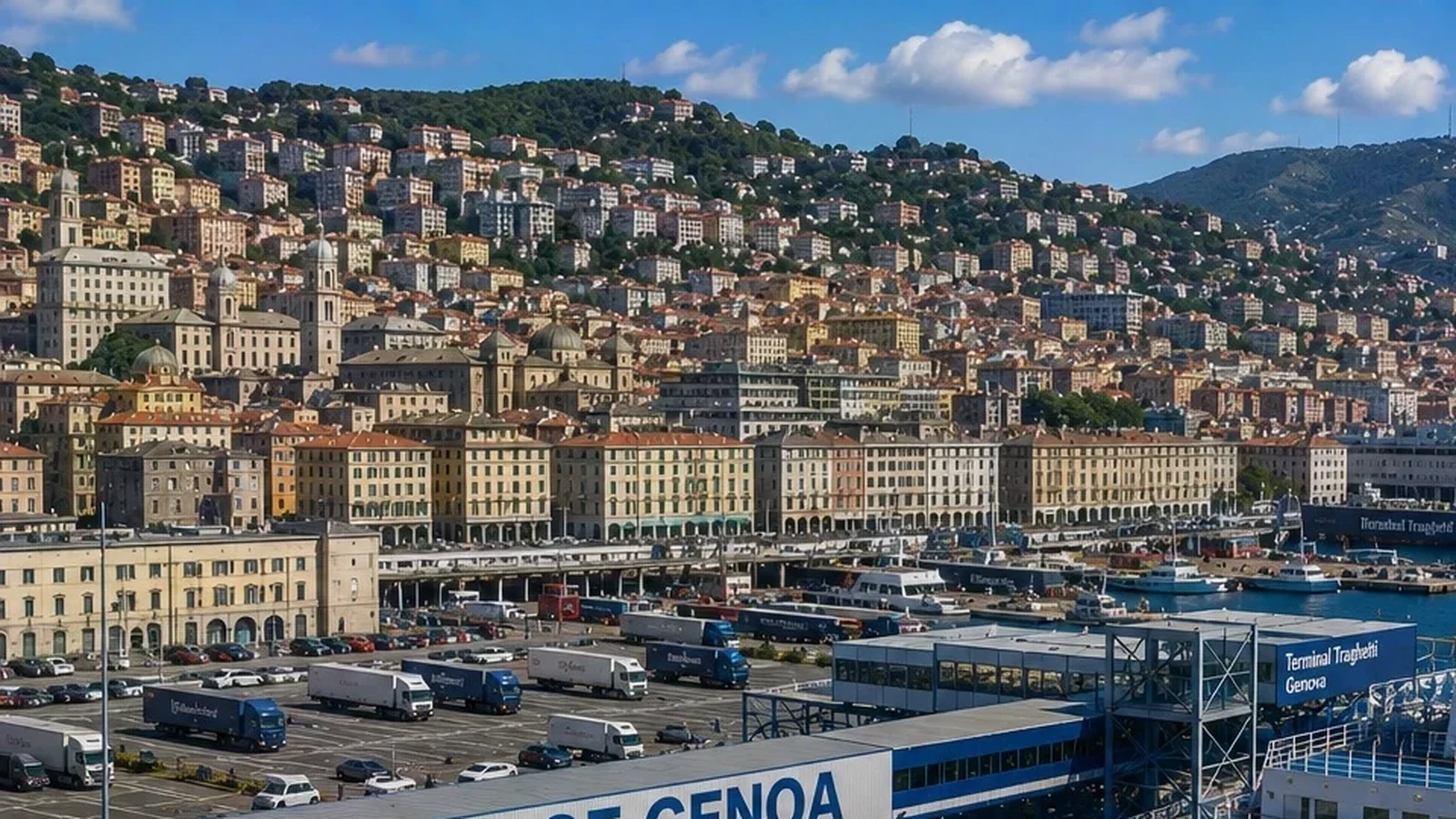 Genua passagiersveerbootterminal en waterkant in Liguria, Italië