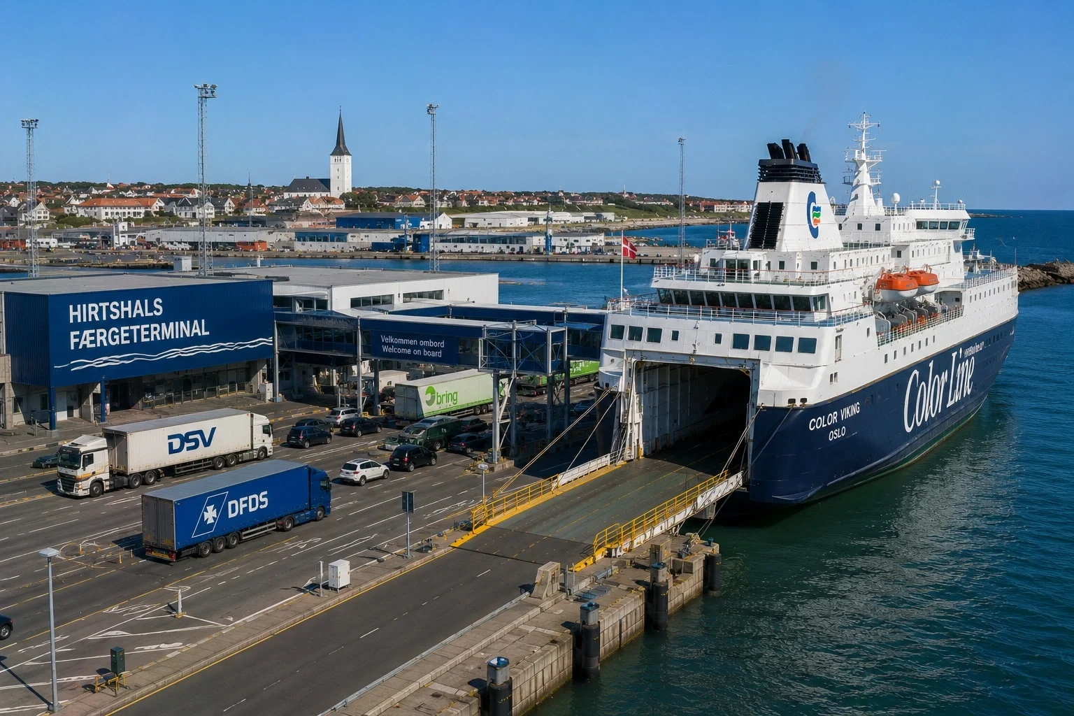 Passagiersveerbootterminal bij Hirtshals haven in Noord Jutland