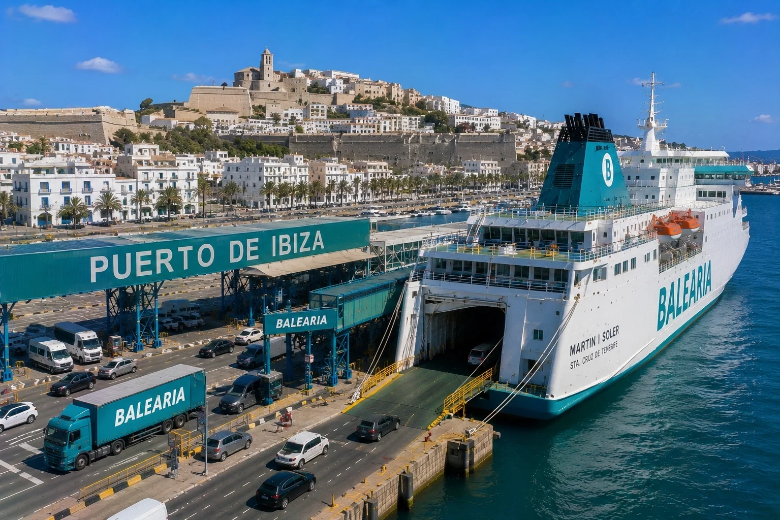 Passagiersveerboot ligplaatsen bij de Haven van Ibiza in Ibiza Stad