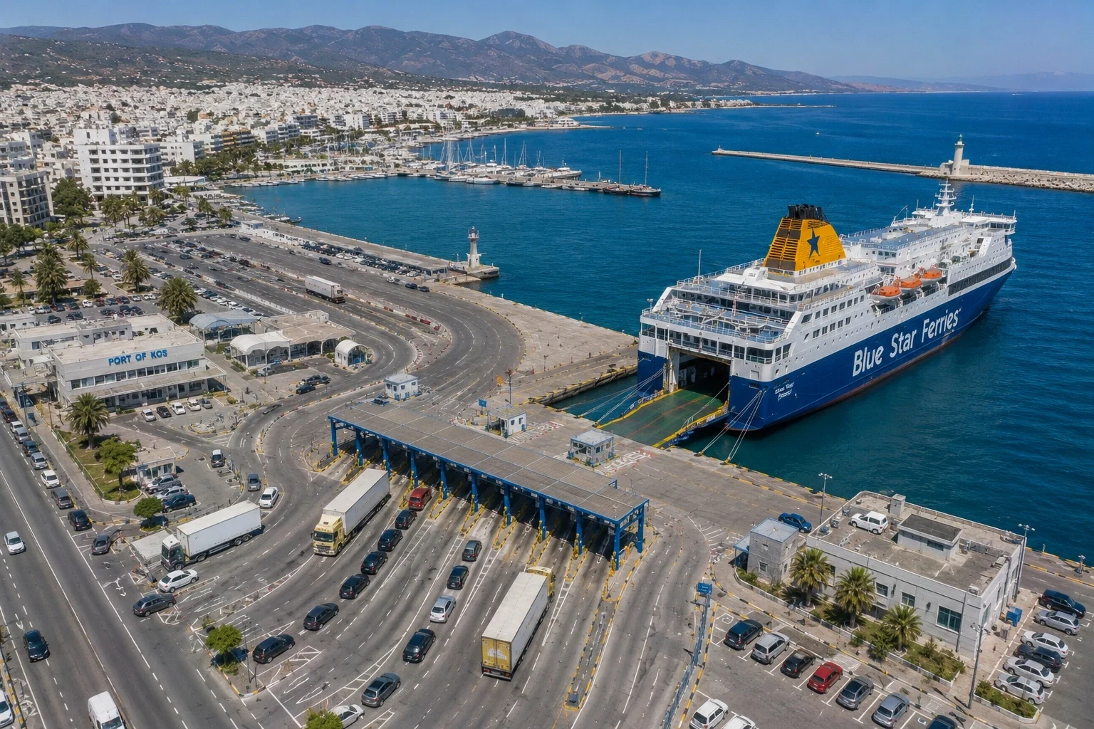Passagiersveerboothaven bij Kos Stad in Griekenland