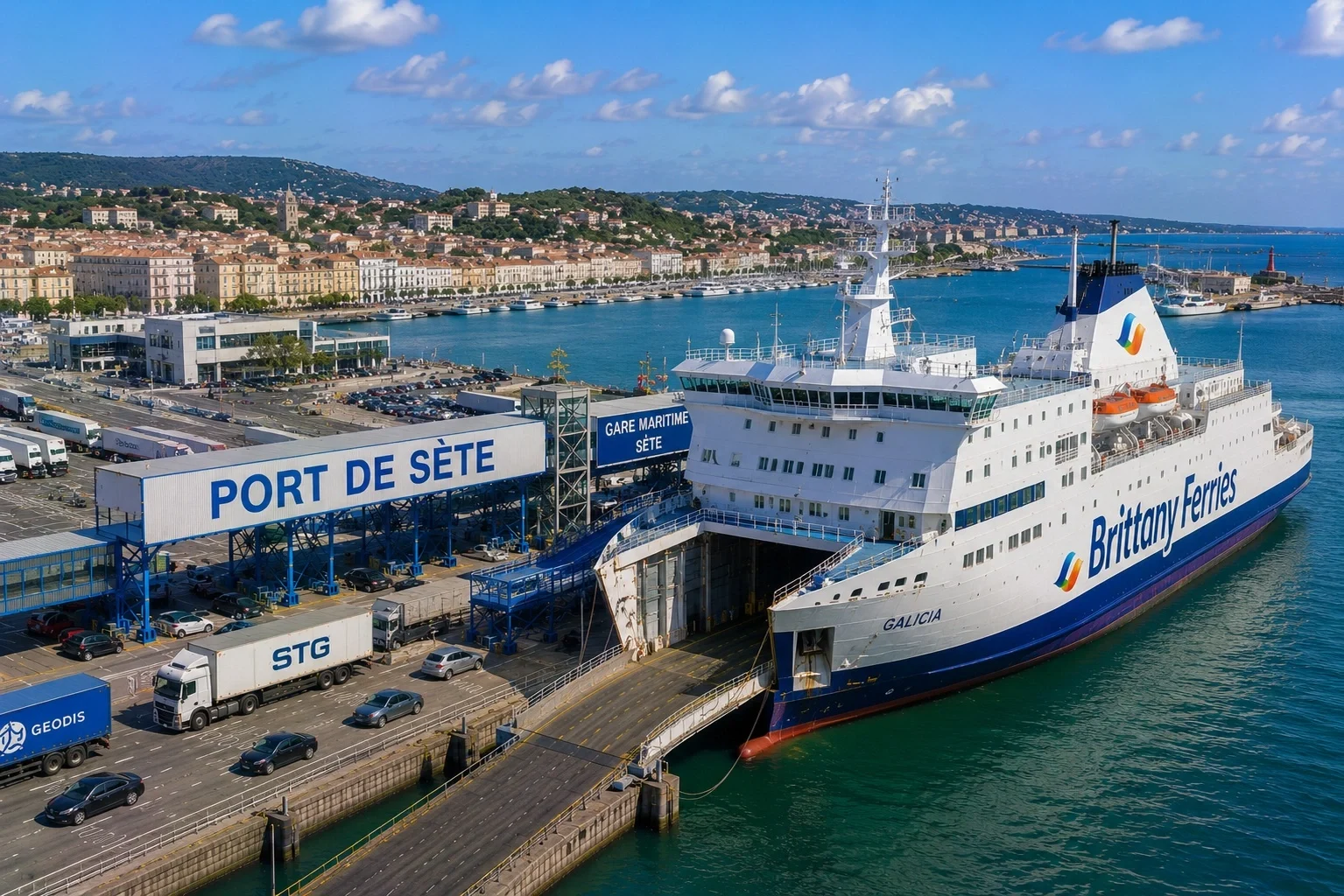 Luchtfoto van Sète veerboothaven en Middellandse Zee haven