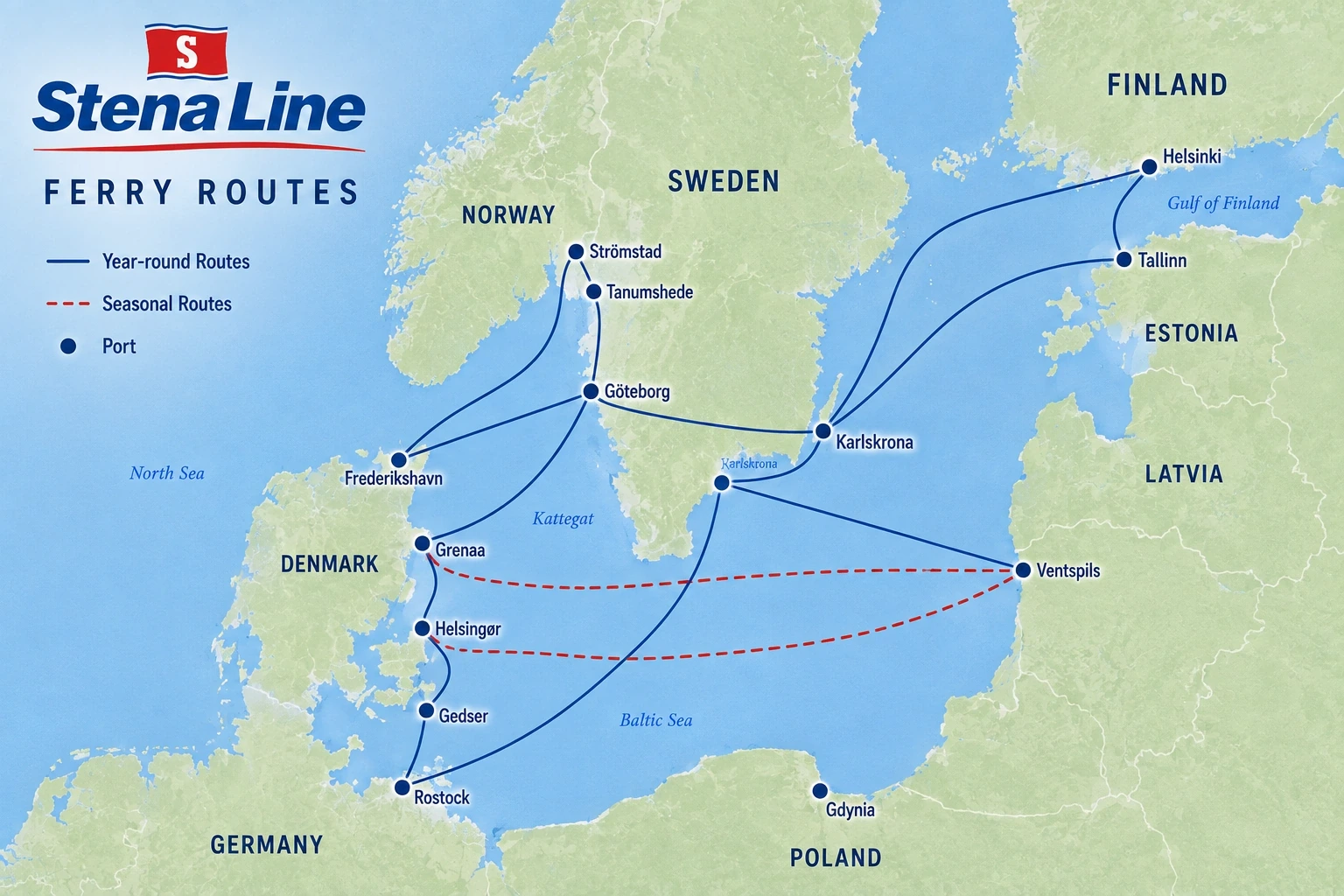 Geïllustreerde Stena Line route kaart