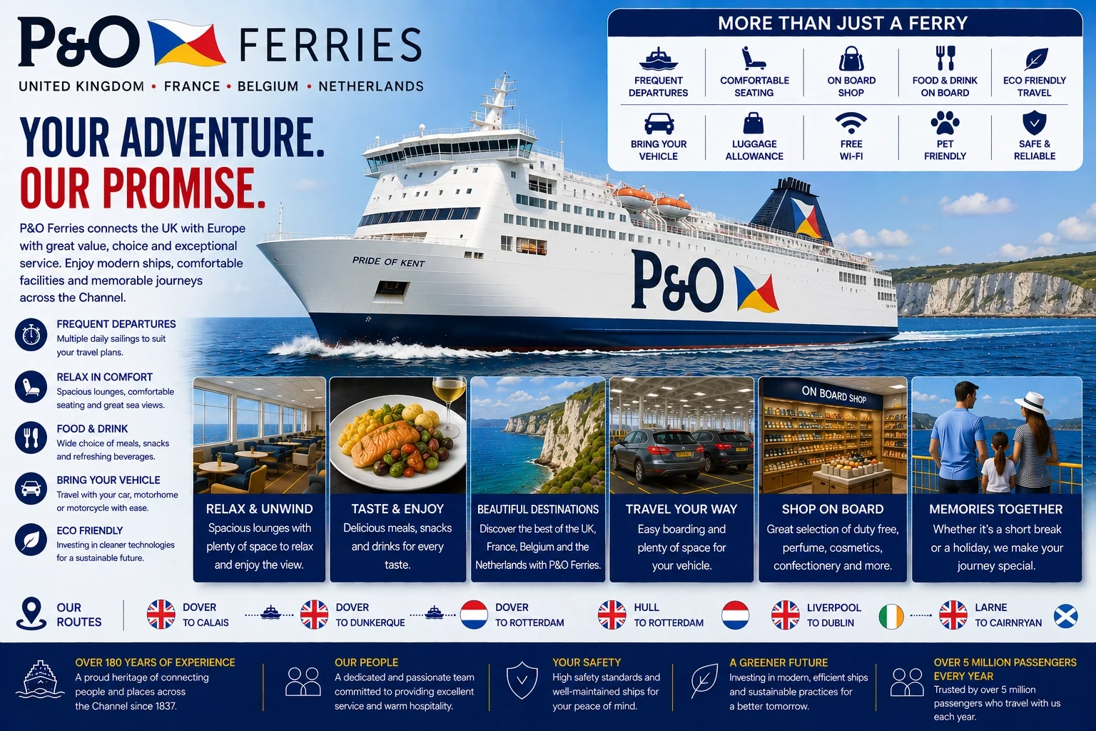 P&O Ferries passagiers- en autoveerboot bij zee